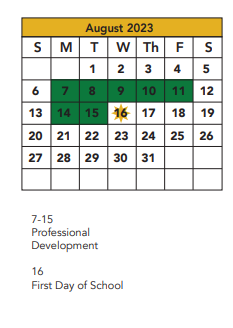 District School Academic Calendar for Dunbar Middle School for August 2023