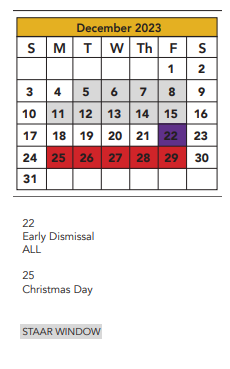 District School Academic Calendar for Tubbs Elementary for December 2023