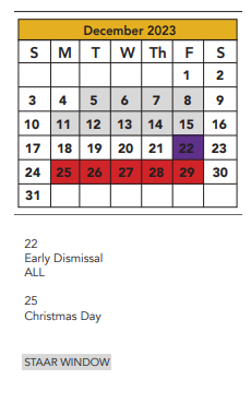 District School Academic Calendar for Whiteside Elementary for December 2023