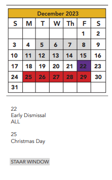 District School Academic Calendar for Hutchinson Middle School for December 2023