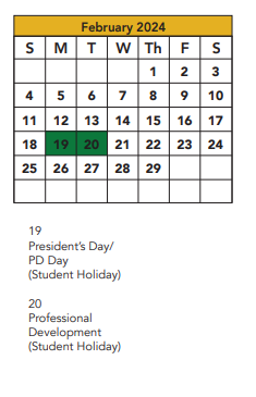 District School Academic Calendar for Smith Elementary for February 2024