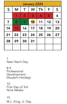 District School Academic Calendar for Slaton Middle School for January 2024