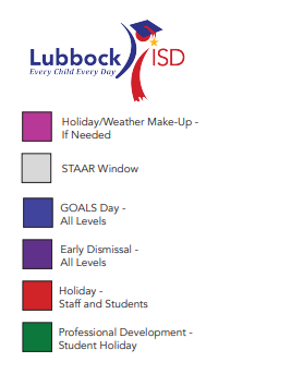 District School Academic Calendar Legend for Guadalupe Elementary