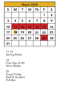 District School Academic Calendar for Centennial Elementary for March 2024