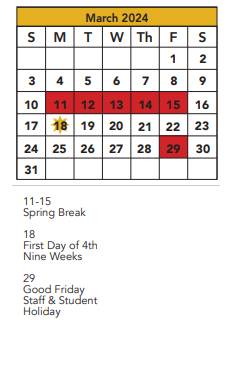 District School Academic Calendar for Whiteside Elementary for March 2024