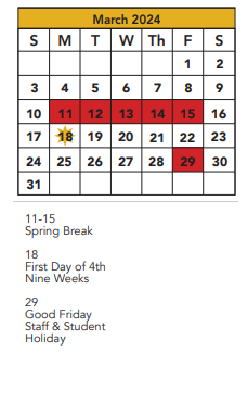 District School Academic Calendar for Parkway Elementary for March 2024