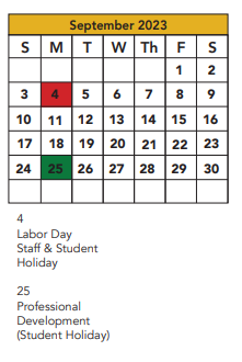 District School Academic Calendar for Rush Elementary for September 2023