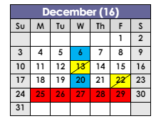 District School Academic Calendar for Classical High for December 2023