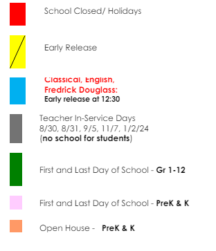 District School Academic Calendar Legend for Classical High