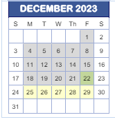 District School Academic Calendar for West Newton Elementary School for December 2023