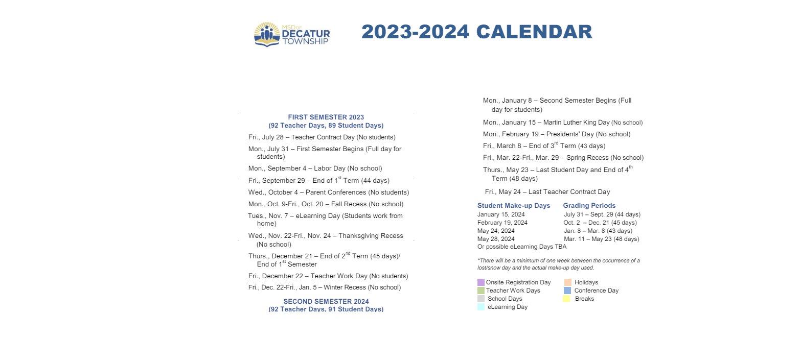 District School Academic Calendar Key for West Newton Elementary School