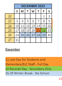 District School Academic Calendar for Crestview Elementary School for December 2023