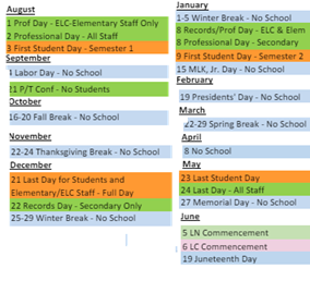 District School Academic Calendar Legend for Crestview Elementary School