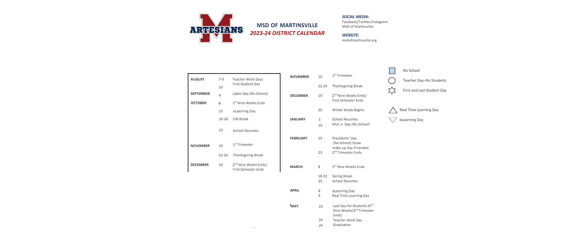 District School Academic Calendar Key for Paragon Elementary School