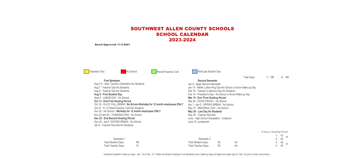 District School Academic Calendar Key for Haverhill Elementary School