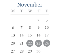 District School Academic Calendar for Sharp Creek Elementary School for November 2023
