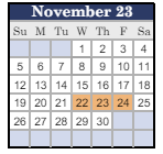 District School Academic Calendar for Pipe Creek Elementary School for November 2023