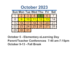 District School Academic Calendar for Dupont Elementary School for October 2023