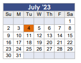 District School Academic Calendar for J L Lyon Elementary for July 2023