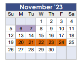 District School Academic Calendar for Tom R Ellisor Elementary for November 2023