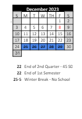 District School Academic Calendar for Laketon Elementary School for December 2023