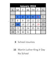 District School Academic Calendar for Laketon Elementary School for January 2024