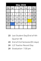 District School Academic Calendar for Laketon Elementary School for May 2024