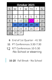 District School Academic Calendar for Laketon Elementary School for October 2023
