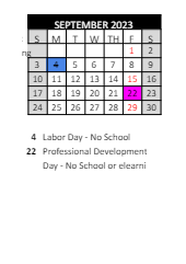 District School Academic Calendar for Laketon Elementary School for September 2023