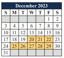 District School Academic Calendar for Tarver-rendon Elementary for December 2023