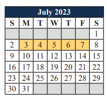 District School Academic Calendar for T A Howard Middle for July 2023