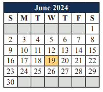 District School Academic Calendar for Danny Jones Middle for June 2024