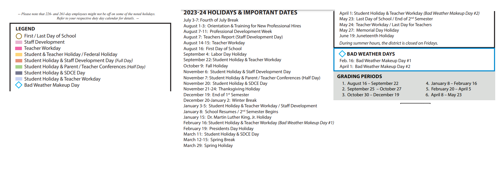 District School Academic Calendar Key for Charlotte Anderson Elementary