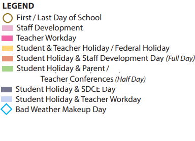 District School Academic Calendar Legend for Cross Timbers Intermediate