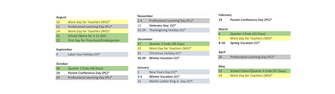 District School Academic Calendar Key for Cottonwood Creek Elementary