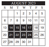 District School Academic Calendar for Crockett Elementary for August 2023