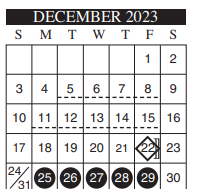 District School Academic Calendar for Instr/guid Center for December 2023