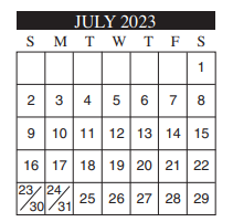 District School Academic Calendar for Bonham Elementary for July 2023