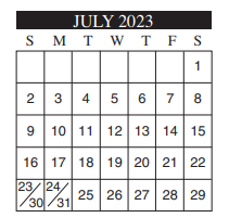 District School Academic Calendar for Michael E Fossum Middle School for July 2023