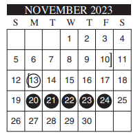 District School Academic Calendar for Castaneda Elementary for November 2023
