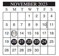 District School Academic Calendar for Brown Middle School for November 2023