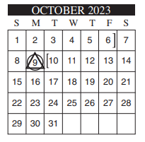 District School Academic Calendar for Bonham Elementary for October 2023