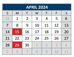 District School Academic Calendar for Roy Lee Walker Elementary for April 2024