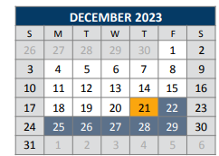 District School Academic Calendar for Roy Lee Walker Elementary for December 2023
