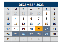 District School Academic Calendar for J J A E P for December 2023