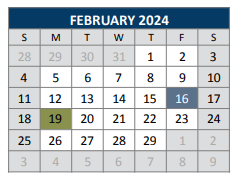 District School Academic Calendar for J J A E P for February 2024