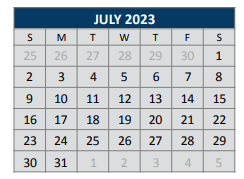 District School Academic Calendar for J J A E P for July 2023