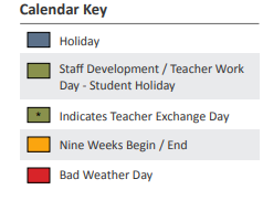 District School Academic Calendar Legend for J J A E P