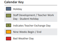 District School Academic Calendar Legend for Albert & Iola Lee Davis Malvern El