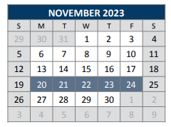 District School Academic Calendar for Leonard Evans Jr Middle School for November 2023